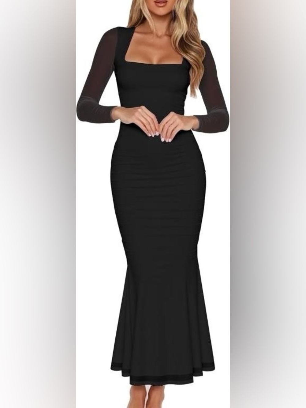Women's Black Long Sleeve Bodycon Maxi Dress